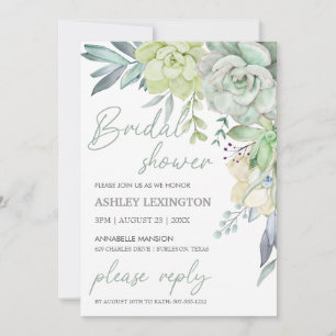 Elegant Watercolor Succulent Greenery BridalShower Invitation