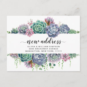 Elegant Watercolor Succulent Moving Announcement Postcard