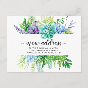 Elegant Watercolor Succulent Moving Announcement Postcard