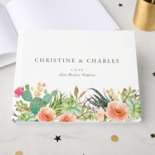 Elegant Watercolor Succulent Wedding  Guest Book