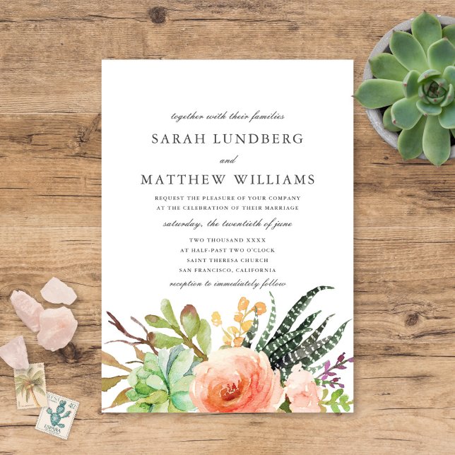 Elegant Watercolor Succulent  | Wedding Invitation (Creator Uploaded)