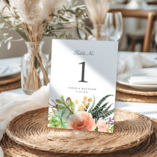 Elegant Watercolor Succulent Wedding Table Number