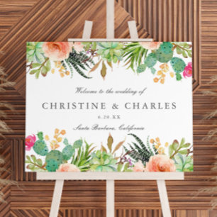 Elegant Watercolor Succulent Wedding Welcome Sign