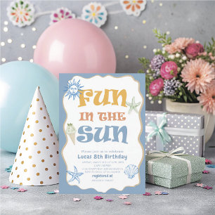 Elegant Watercolor Summer Fun in the sun 8th Birt Invitation