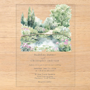 Elegant Watercolor Summer Garden Landscape Wedding Acrylic Invitations