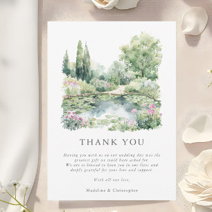 Elegant Watercolor Summer Garden Landscape Wedding Thank You Card