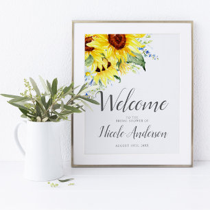 Elegant Watercolor Sunflower Bridal Shower Welcome Poster