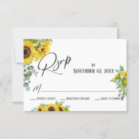 Elegant Watercolor Sunflower & Eucalyptus RSVP Car
