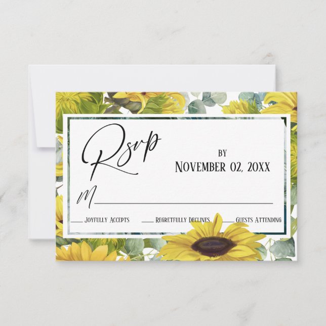 Elegant Watercolor Sunflower & Eucalyptus RSVP Card (Front)