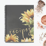 Elegant Watercolor Sunflower Name Recipe Book<br><div class="desc">Elegant Chalkboard Recipe Book Stylish Floral Watercolor Sunflower Recipe Pretty Girly Script Personalised Name Recipes</div>