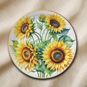 Elegant Watercolor Sunflower Paper Plate
