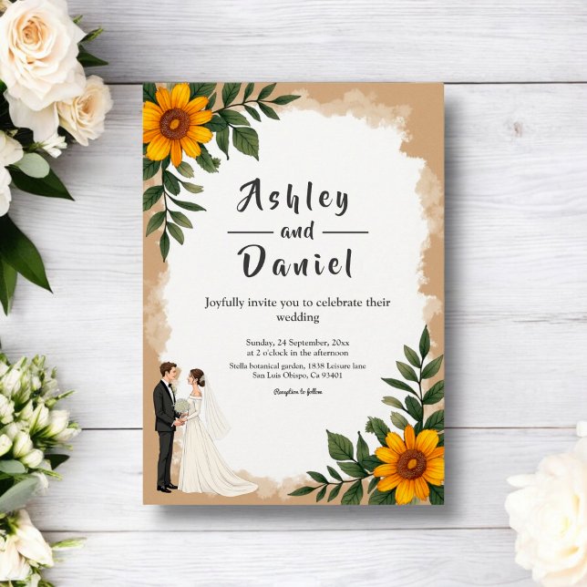 Elegant Watercolor Sunflower Summer Floral Wedding Invitation (Creator Uploaded)