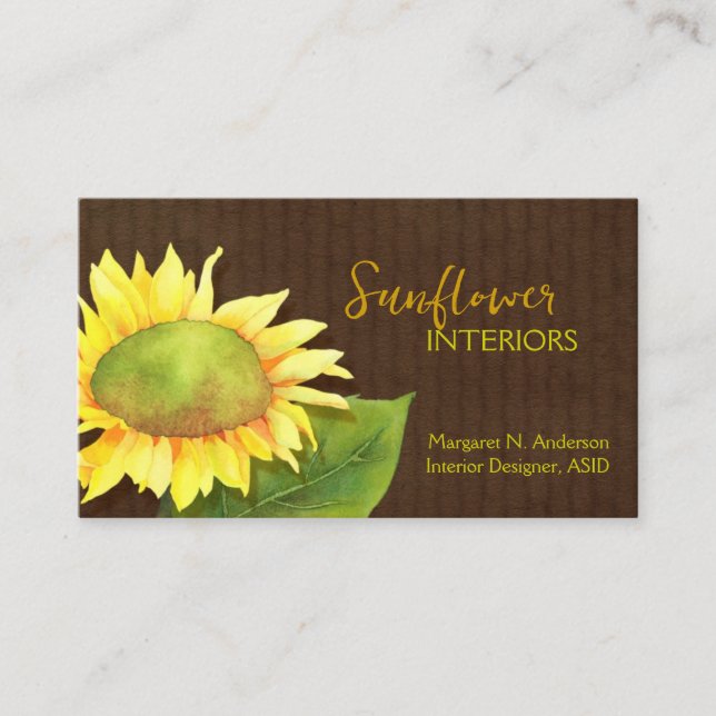 Elegant Watercolor Sunflower Unique Business Card (Front)