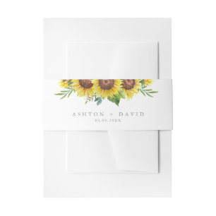 Elegant Watercolor Sunflower Wedding Invitation Belly Band
