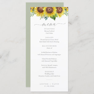 Elegant Watercolor Sunflower Wedding Menu