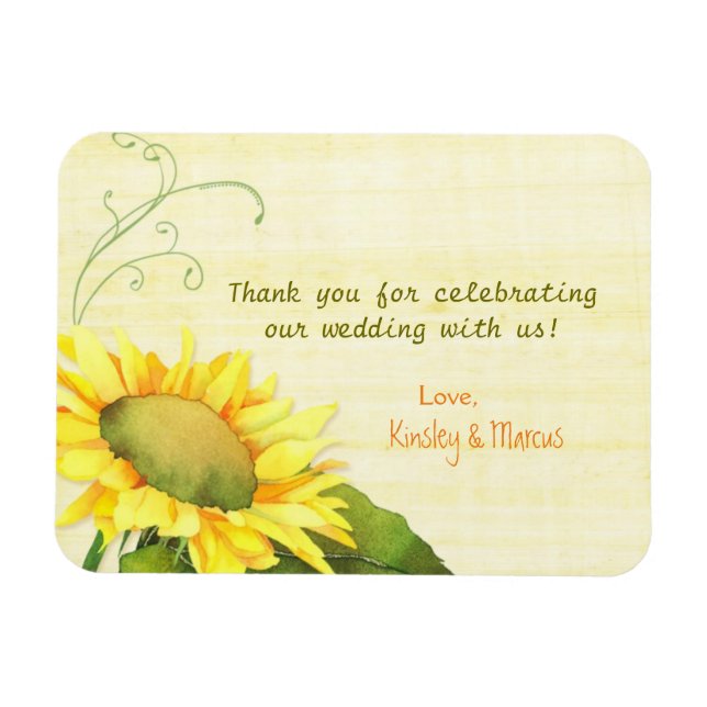 Elegant Watercolor Sunflower Wedding Thank You Magnet (Horizontal)
