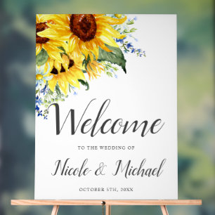 Elegant Watercolor Sunflower Wedding Welcome Acrylic Sign