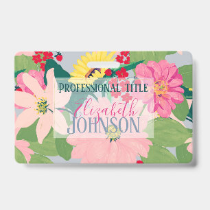 Elegant Watercolor Sunflowers Blush Floral Grey ID Badge