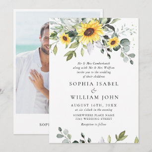 Elegant Watercolor Sunflowers Eucalyptus Wedding Invitation