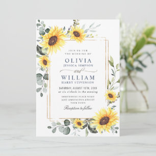 Elegant Watercolor Sunflowers Eucalyptus Wedding Invitation