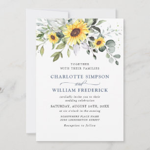 Elegant Watercolor Sunflowers Eucalyptus Wedding Invitation