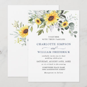 Elegant Watercolor Sunflowers Eucalyptus Wedding Invitation