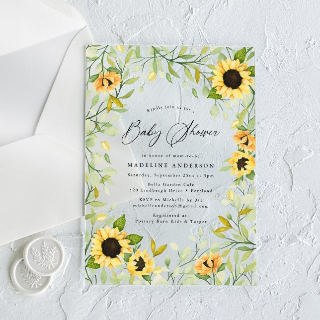 Elegant Watercolor Sunflowers & Greenery Acrylic Invitations (Creator Uploaded)