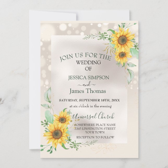 Elegant Watercolor Sunflowers Invitation (Front)