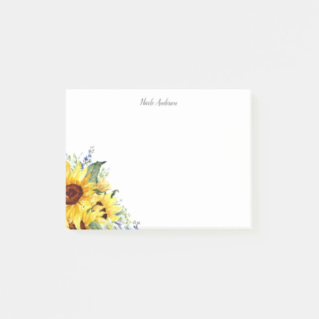 Elegant Watercolor Sunflowers Personalised Post-it Notes (Front)