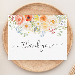 Elegant Watercolor Sunny Flowers Floral Flat Thank You Card