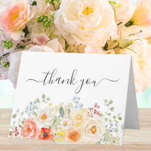 Elegant Watercolor Sunny Flowers Floral Folded Thank You Card