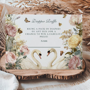 Elegant Watercolor Swans Diapper Raffle  Enclosure Card