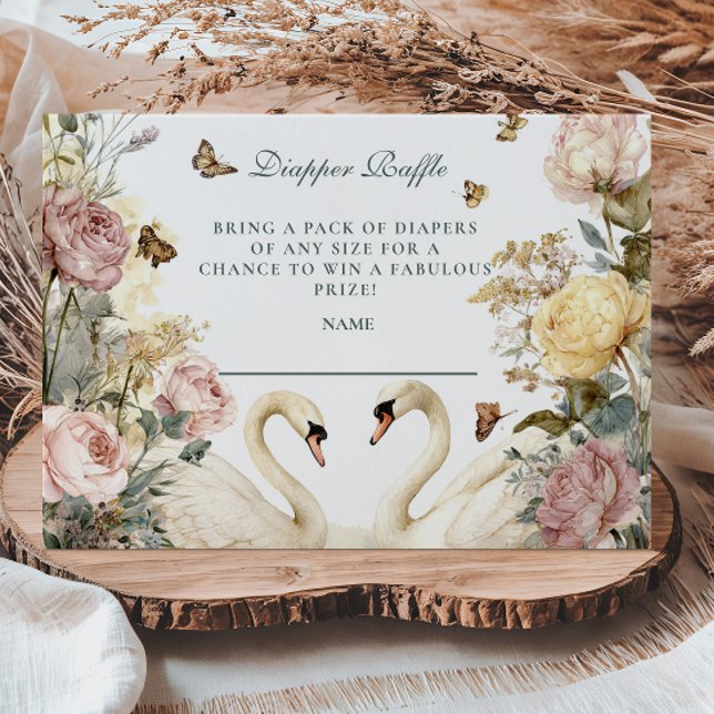 Elegant Watercolor Swans Diapper Raffle  Enclosure Card (Creator Uploaded)