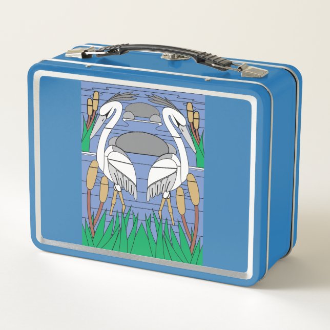 Elegant Watercolor Swans Nature Greenery Graphics  Metal Lunch Box (Back)