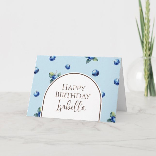 Elegant Watercolor Sweet Blue Berry Happy Birthday Card (Front)