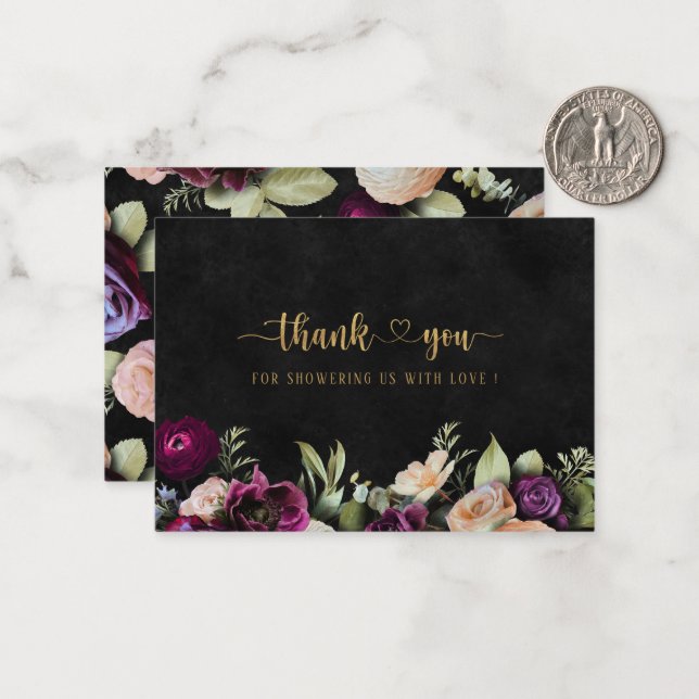 Elegant Watercolor tapestry flowers thank you Brid Card (Front/Back In Situ)