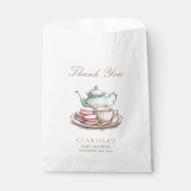 Elegant Watercolor Tea Party Baby Shower Favour Bags (Front)