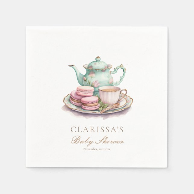 Elegant Watercolor Tea Party Baby Shower Napkin (Front)