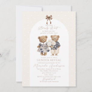 Elegant Watercolor Teddy Bear blue bow Baby Shower Invitation