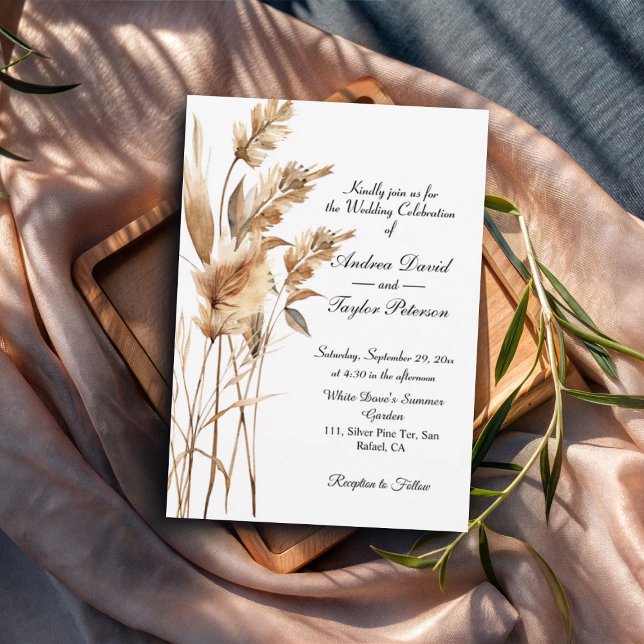 Elegant Watercolor Terracota Pampas Grass Wedding Invitation (Creator Uploaded)