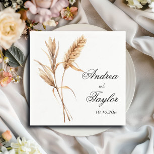 Elegant Watercolor Terracota Pampas Grass Wedding Napkin