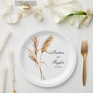 Elegant Watercolor Terracota Pampas Grass Wedding Paper Plate