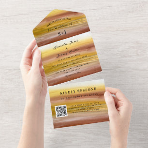 Elegant Watercolor Terracotta Fall Wedding RSVP All In One Invitation