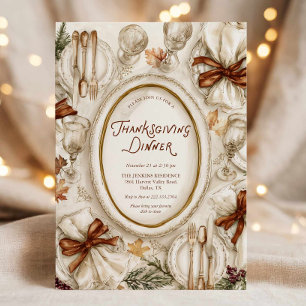 Elegant Watercolor Thanksgiving Dinner Invitation