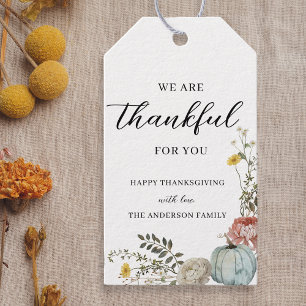 Elegant Watercolor Thanksgiving Thankful for You Gift Tags