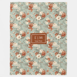 Elegant watercolor throw in copper and sage fleece blanket