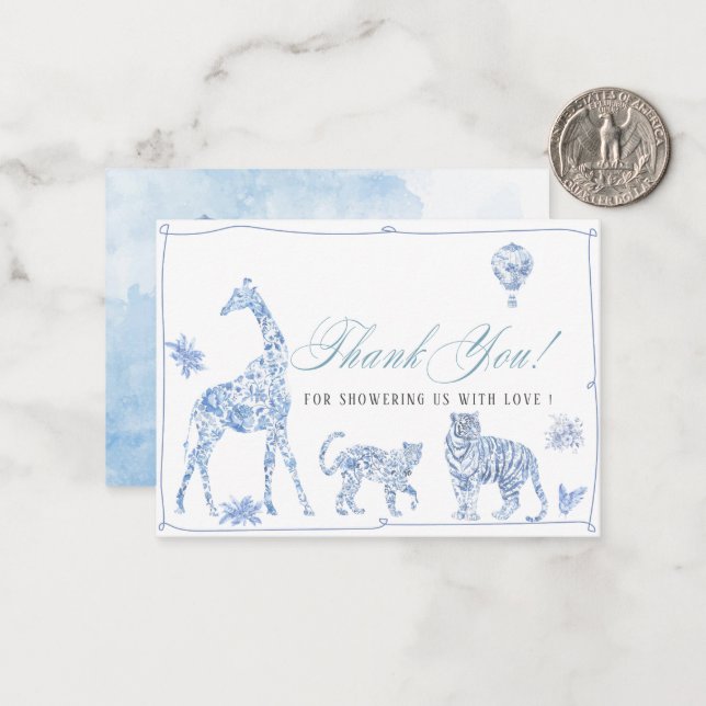 Elegant Watercolor Toile Safari Chinoiserie animal Card (Front/Back In Situ)
