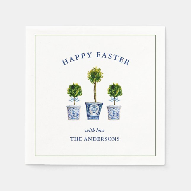 Elegant Watercolor Topiary Easter  Napkin (Front)