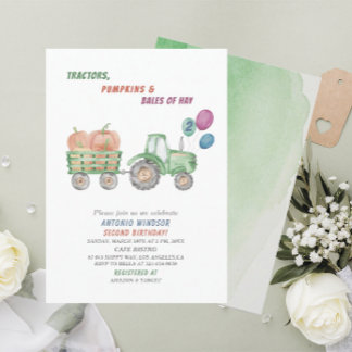 Elegant  Watercolor Tractors Pumpkins Baby Shower Invitation