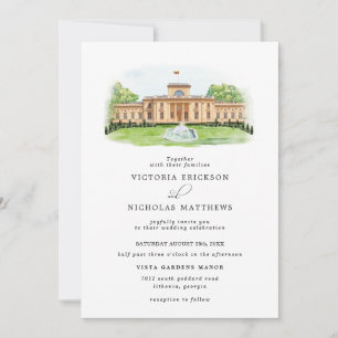 Elegant Watercolor Trakų Vokė Manor Wedding  Invitation